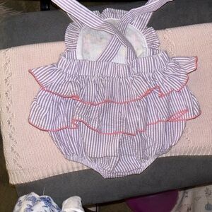 Little Me Purple & White Striped Ruffle Diaper Cover